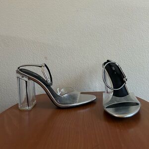 Zara Anna Clear Perspex Block Heeled Sandals Black Size 38 Women's 7.5 Buckle